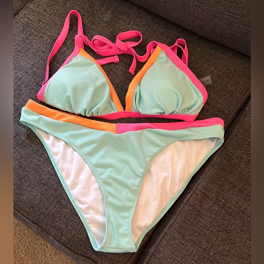 Colorful Bikini Set with Pink and Orange Accents